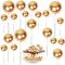 Qaziuy 30Pcs Mini Balloon Cake Topper, Round Foam Cupcake Topper Ball Cake Decoration,DIY Cake Insert Topper for Birthday Anniversary Graduation Party Decor Gold