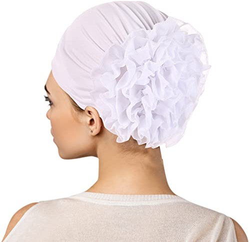 Turban Damen Blumen Kop Verpackung Beanie Chemo Mütze Schal Kappe Frauen Muslim Chiffon Hijab Kopftuch Chemo Hut Kopfbedeckung Kopfbedeckungen Kappe Weiß