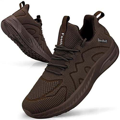 Feethit Laufschuhe Herren Schuhe Sportschuhe Sneaker Turnschuhe Herren Tennis Fitness Freizeit Straßenlaufschuhe Jogging Walkingschuhe Leichtgewichts Atmungsaktiv Schlüpfen Schuhe Braun 42 EU