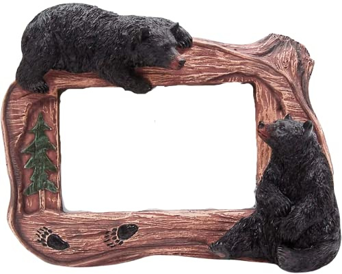 Wowser Schwarzer Bär-Bilderrahmen für Fotos im Querformat, rustikaler Hütten-Tisch-Bilderrahmen, Woodland Bear Lodge Heimdekoration, dekorativer Harzrahmen für Hütte, Seehaus und Naturgeschenke