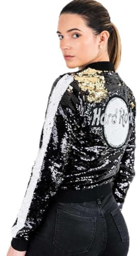 Hard Rock Laura Be Damen Bomberjacke mit Pailletten-Logo, Schwarz, Schwarz, S