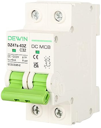 DEWIN Interruttore Automatico Miniaturizzato CC, DZ47-63Z 1000V 32A Interruttore Automatico CC MCB Isolatore Sezionatore Solare per Sistema Solare Fotovoltaico