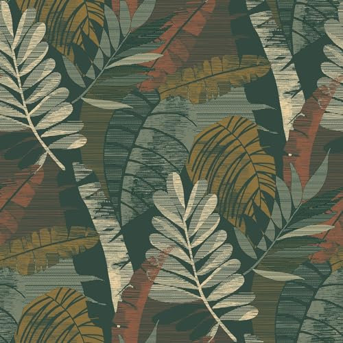 Belgravia Decor Sarika Green Orange Wallpaper 1603 - Tropical Jungle Palm Leaf