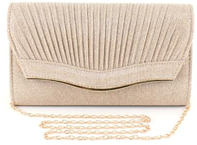 Lady Evening Clutch Bag Sparkling Women's Clutch Glitter Handbag Clutch Purse Retro Classic Shoulder Bag for Women Bride Wedding Banquet Prom Party, with Removable Chain for Formal Dress (champagne)