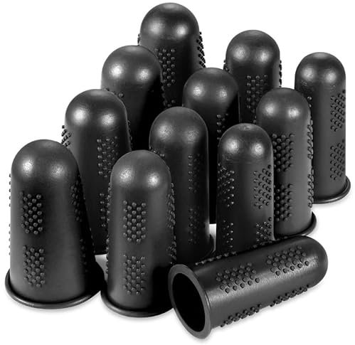 Finger Protectors,12 Pieces, Silicone Finger Protectors, 3 Sizes Rubber Fingers Thimble Protectors Guard Tips Caps Pads Cover for Hot Glue Gun | Embroidery | Sewing | Cutting| Sorting Task - Black