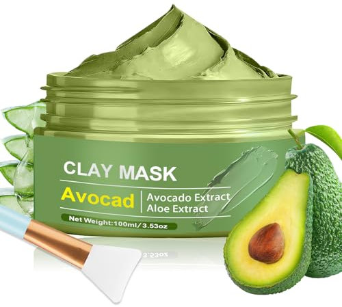 Korean Gesichtsmaske, Avocado Gesichtsmaske, 100ml Reinigung Peeling Maske, Masken Beauty, Nacht Maske Gesicht, Gesicht Polierer aus Meereslehm zur Poren Verkleinern, Reinigt Dunkle Flecken