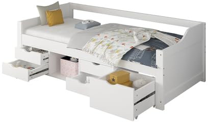 Home Deluxe Kinderbett Cosmos mit Schubladen - 90 x 200 cm Weiß