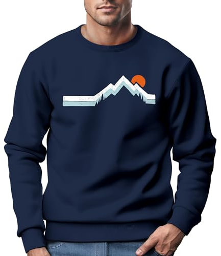 Neverless® Sweatshirt Herren Berg Wandern Natur Outdoor Aufdruck Print Rundhals-Pullover Fashion Streetwear Navy XXL