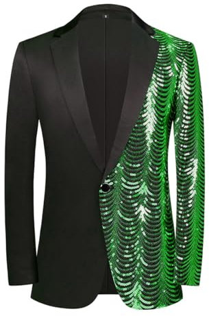 PYJTRL Uomo Verde Blu Oro Foglie Modello Paillettes Blazer(Green,XS)