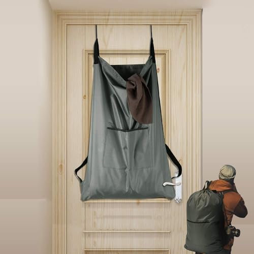 KINGSUSLAY Camping Laundry Backpack, Hanging on Laundry Bag, Travel Laundry Bags,Door Hanging Laundry and Overy theDoor Basket for Dirty Clothes(76.5x 51CM,Grey)