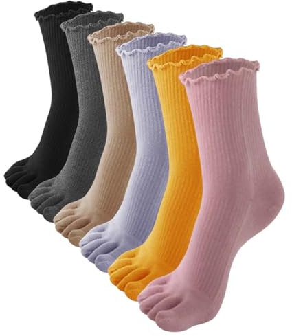 ACMEDE 6 Paires Chaussettes avec Orteils séparés femme 34-40 Chaussettes de Sport en Coton Sans Couture femme Chaussettes Doigts de Pieds Socquettes Chaussette de Tennis de course et Quotidien