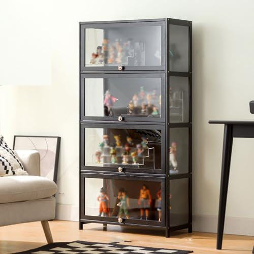 Vitrine de Figurines avec Porte Rabattable, vitrine en Verre, Armoire avec Portes, vitrine