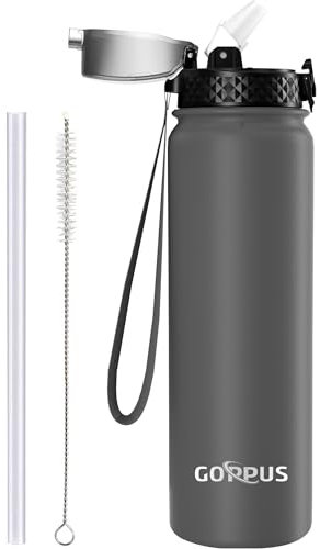 GOPPUS 1L/32oz Bouteille d'eau en Acier Inoxydable avec Paille 1 Litre Bouteille d'eau Thermique Chaude à Double Paroi en Acier Bouteilles d'eau Isolées Bouteille d'eau Froide étanche Adulte