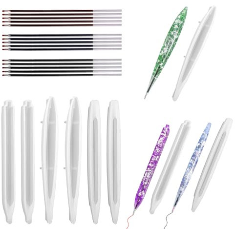 Kit de Moldes de Resina de Epoxy para Bolígrafos, 6 Pieza de Moldes de Plumas de Silicona con 15 Recambios Núcleo de la pluma, Ideal para Proyectos de Bricolaje y Creación de Bolígrafo Personalizado