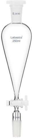 Labasics Embudo Separador Cónico en Forma de Pera de 250 ml con Llave de PTFE, Vidrio de Borosilicato Grueso y Juntas 24/40