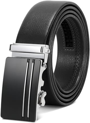 WERFORU Herrengürtel,Verstellbarer Leder-Ratschengürtel 3.5cm Passform,Herren Automatik Schnalle Gürtel für Anzug Jeans