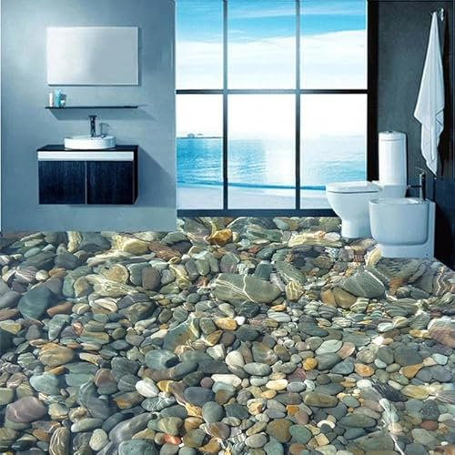 LUXINSHISU Selbstklebende PVC-Bodenfliesen 3d Tapete Wasserwellen Kieselsteine innen Badezimmer Schlafzimmer Wohnzimmer Boden dekorative Kunst Aufkleber