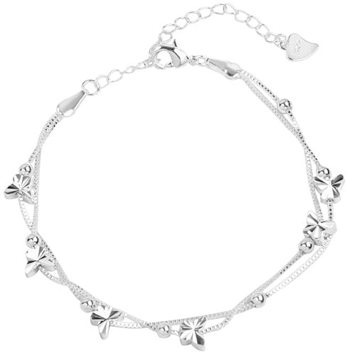 Maxmoc Armband Damen,925 Silber ArmbäNder,Verstellbar Schmetterlinge Bracelet,Layered Armkette Damen für Mama Ehefrau Freundin Geschenke