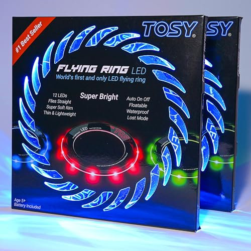 TOSY Fliegender Ring – 12 LEDs, hell, automatisches Aufleuchten, sicher, wasserdicht, leichtes Frisbee, Geschenk zum Geburtstag, Ostern, Weihnachten für Jungen/Mädchen/Kinder, 2er-Satz