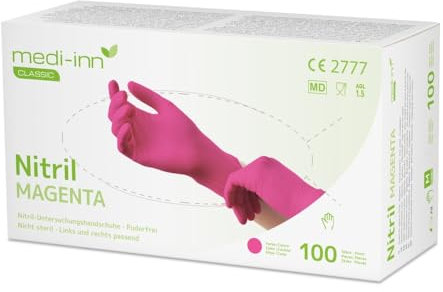 Medi-Inn+ Nitril Magenta Einmalhandschuhe puderfrei (M, 100 Stück)