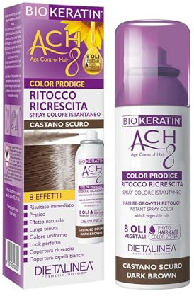 Dietalinea® Biokeratin Retusche für Haarwuchs, Farbspray für dunkles Kastanienbraun, vorübergehende Abdeckung von weißem Haar, hinterlässt keine Flecken, 75 ml