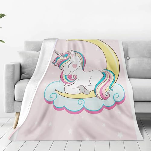 FABTOP Einhorn Decke 150x200cm Flanell Fleecedecke Kinder Mädchen Einhorn Decke Kuscheldecke Sofadecke, Wohndecke Mikrofaser Regenbogen Pferd Decke (1,100 x 140 cm)
