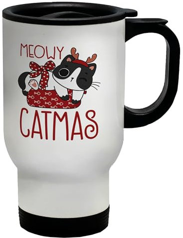Shopagift Meowy Catmas Travel Mug Funny Cat Christmas Xmas Stainless Steel 14oz Cup
