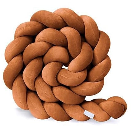 GYCF Bettschlange Geflochten Babybett Umrandung Kantenschutz Bettumrandung Baby Umfassender Schutz Babybett Nestchen Baby Bettrolle Zierkissen,Braun,1 m