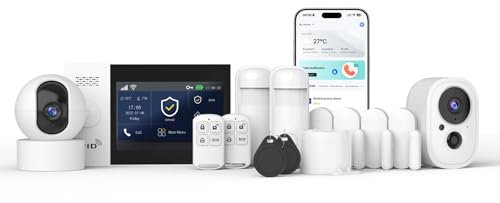 PGST Sistema de Alarma WiFi para Casa con Cámara de Vigilancia Interior, Kit Alarma de Seguridad 14-Piezas, Sensores de Apertura y Cierre, Sensor de Movimiento PIR, Sirena 110dB, Fácil Instalación
