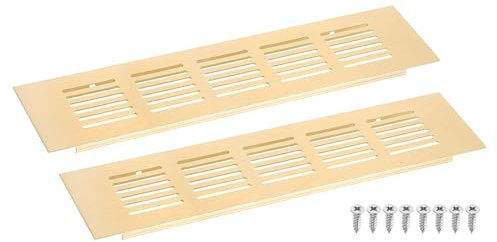 sourcing map Air Vents Cover, 2Pcs 225 x 60mm - Aluminum Alloy Mesh Air Return Vent Cover, Rectangle Louvered Ventilation Grille for Shoe Cabinet Wardrobe (Gold)