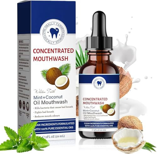 Kokosnuss-Mundspülung, Coconut Oil Mouthwash Essential Oil, Ourlyard Kokosöl-Mundspülung mit Ätherischem Öl, Natürliche Zahnaufhellung Mundwasser, Frischer Atem & Whitening Mundwasser (1)