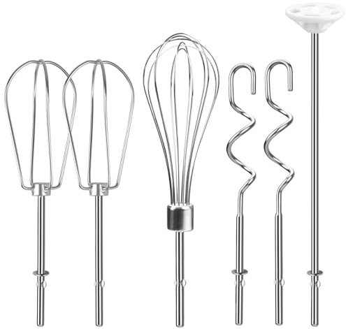 Hand Mixer Attachments Beater, Whisk, Blending Rod and Dough Hooks, Stainless Steel Hand Mixer Accessories Compatible with Kitchenaid Hand Mixers KHM3 KHM5 KHM7 KHM9, Set of 6
