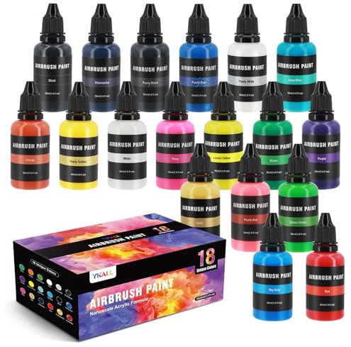 Juego de Pintura para Aerógrafo, 18 Colores Acrílicos Base Agua 30ml, Opacos y Perla, Listo para Usar, Perfecto para Cuero, Zapatos y DIY, Pintura Premium para Artistas y Principiantes