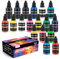 Airbrush-Farben Set, 18 Farben Wasserbasierte Acrylfarbe 30ml, Opak & Perlmuttschimmernd, für Leder & Schuhe, Sofort Einsatzbereit, Premium Farben für Künstler, Anfänger & DIY-Projekte