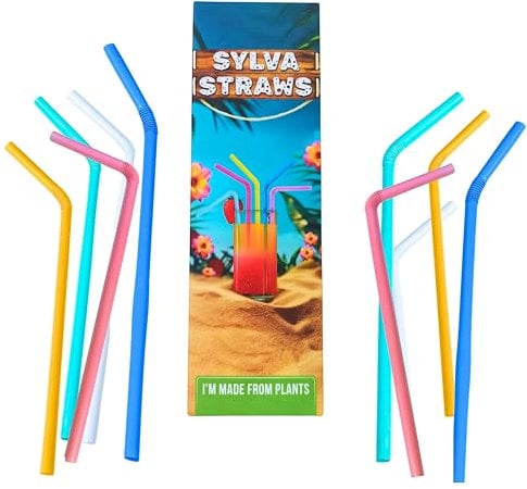 SYLVA-100 Reusable Drinking Straws, Multi-Colored Bendy, Durable Straws for Parties, Weddings,Made from Corn, Reusable | Food-Grade, BPA-Free, Chemical-Free, Suitable for Hot & Cold Drinks (100 Pack)