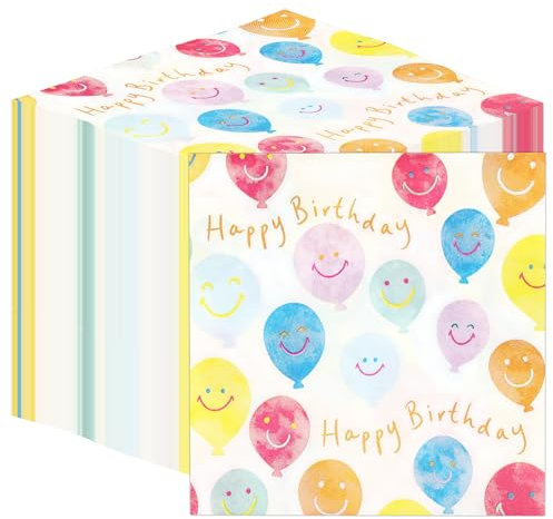 Table Kind Papierservietten Happy Birthday, hochwertig, Smiley-Gesicht, Luftballon-Servietten für Partys, Catering, umweltfreundlich, Einweg-Servietten, kompostierbar, nachhaltig, recycelbar