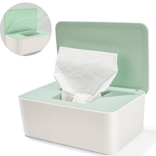 Feuchttücher Box, Nachfüllbare Feuchtes Box Feuchtes Toilettenpapier mit Deckel, Aufbewahrungsbox Feuchttücher Spender für Zuhause und Büro, Grün