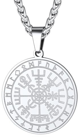 ChainsHouse Männer Runen Anhänger für Halskette Edelstahl Herren Kompass Kette mit Kompass Anhänger Amulett Nordic Viking Kettenanhänger Talisman Halsband Wikinger Schmuck für Ehemann Weihnachten