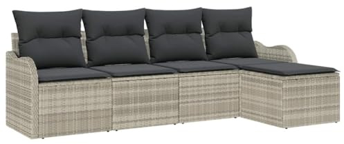 vidaXL 5-teiliges Garten-Sofa Set Modular mit Kissen in Hellgrau – Poly Rattan Outdoor-Sitzmöbel für Terrasse und Patio, wetterfest und modern