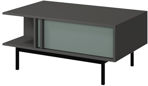 Mirjan24 Couchtisch Agova WK12 - Kaffeetisch mit Schublade, Metallfüße, Sofatisch, Wohnzimmertisch, Stilvoll, Praktischer Teetisch (Anthrazit/Aloe)