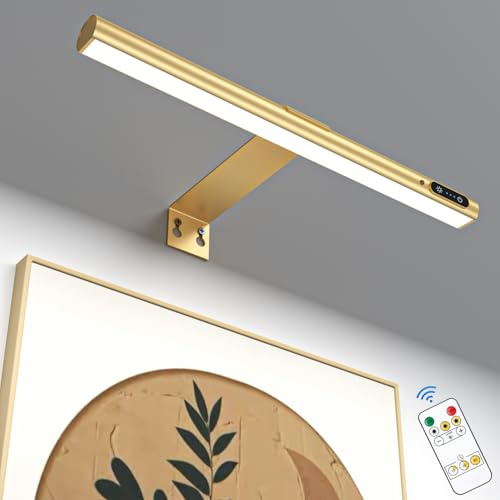 Picture Light Rechargeable, 15.7 Battery Operated Wall Lights, Picture Lights for Wall, Gallery, Mirros, Art Painting, Dartboard Light Dimmable & 3 Color Temperatures & Remote & Timer