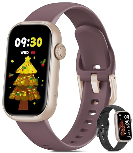 BOALZETD Montre Connectée Femme Homme avec Appel Bluetooth, 1,47'' Bracelet Connecté Fréquence Cardiaque, SpO2, Suivi Sommeil, Montre Podometre Sport, Etanche IP68 Smartwatch, Or Rose/Violet Fumé