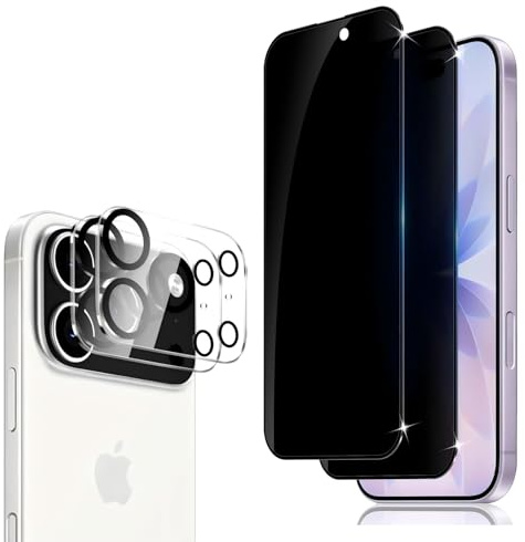 Hengnewro Verre Trempé Anti Espion pour iPhone 17 Pro, 2+2 Pièces | Couverture Complète Privacy Protection écran, Caméra Arrière Protecteur,Anti-Spy, 9H Dureté Résistant, Sans Bulles