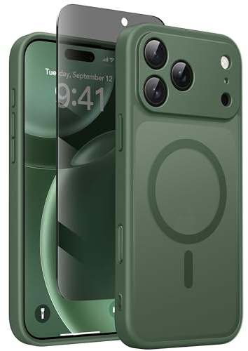 GOLBINBOX Magnetische Hülle für iPhone 17 Pro mit Sichtschutz [Kompatibel mit MagSafe] [Stoßfest und langlebig & Magnetkraft][Kameraschutz] Halbtransparent Matte iPhone 17 Pro Handyhülle, Grün