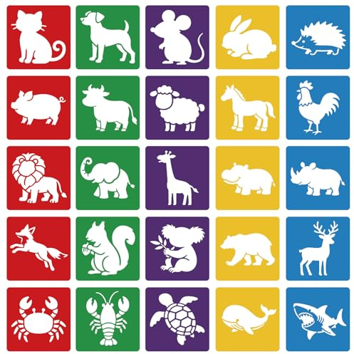 CUTHOLLOW 24PCS Pochoirs Peinture Animaux, Réutilisables | 20x20cm Pochoirs Dessin DIY pour Artisanat, Scrapbooking, Cartes Créatives & Projets de Peinture