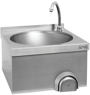 Arredo Chef – Lave-mains mural professionnel cuve en inox 304 avec dosseret + robinet + distributeur de savon – Idéal cuisine pro, restaurant, bar, collectivité, CHR (40x40x25)