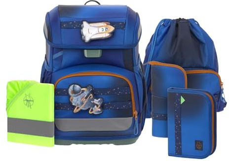 LÄSSIG Schulranzen Regenhülle Light Unique School Set 7-teilig Space Blue blau