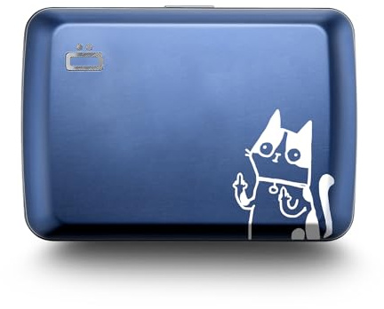 ÖGON -DESIGNS- Porte-Cartes en Aluminium avec Fermoir en métal, Protection RFID Contre la fraude et la démagnétisation, Portefeuille Compact, modèle Smart Case Oslo (Gravure Bad Cat)