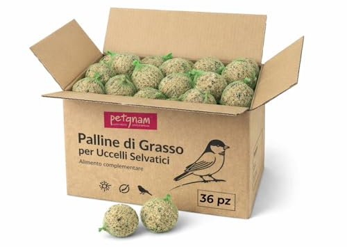 36 Palline di Grasso per Uccelli Selvatici 90 g - Mangime Naturale Senza Olio di Palma - Palle di Grasso ad Alto Valore Nutritivo per Uccellini - Ideali Tutto l’Anno per Giardino e Balcone (36)