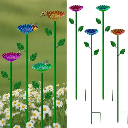Cups for Bee, 4 Stück Bienentränke für Den Garten, Blumenförmige Insektentränke Garten aus Metall, Blumen Wasserspender mit Gartenstecker für Bienen und Durstige Bestäuber (A)